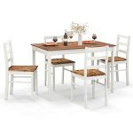 Solid Wood Farmhouse Dining Table Set for 4