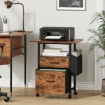 Light Brown Rolling File Cabinet with 2 Drawers
