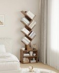 Rustic 6-Tier Tree Bookshelf with Storage Cabinet
