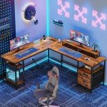 L-Shaped Desk with Power Outlet and Storage Shelves