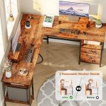 L-Shaped Desk with Power Outlet and Storage Shelves