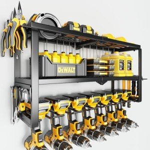 Heavy-Duty Wall-Mount Tool Organizer with Drill Holders
