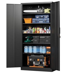 Letaya Tall Metal Storage Cabinet with Lock - Black