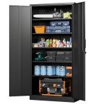 Letaya Tall Metal Storage Cabinet with Lock - Black
