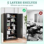 Letaya Tall Metal Storage Cabinet with Lock - Black