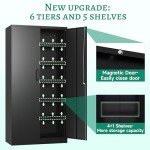 Letaya Tall Metal Storage Cabinet with Lock - Black