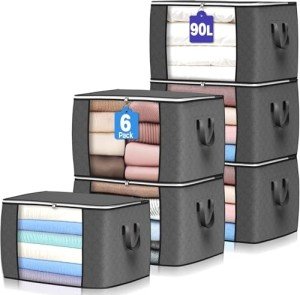 6-Pack 90L Foldable Storage Bags for Organizing