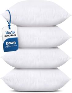Set of 4 White Decorative Throw Pillows, 18