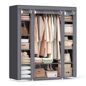Gray Portable Closet Wardrobe, 12 Compartments, 59x17.7x69