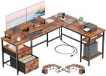 L-Shaped Desk with Power Outlet and Storage Shelves