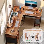 L-Shaped Desk with Power Outlet and Storage Shelves