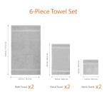 6-Piece Grey Cotton Bath Towel Set