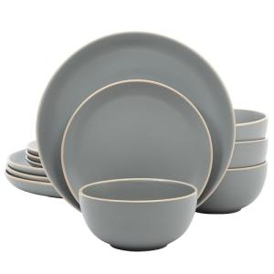 Gibson Home Rockaway 12-Piece Dinnerware Set, Grey Matte