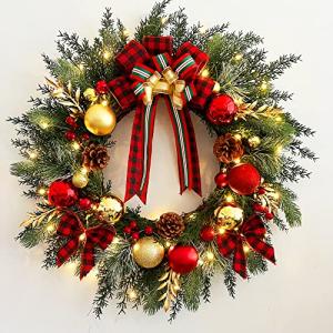TOKCARE 20-Inch Pre-Lit Christmas Wreath with Lights