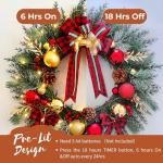 TOKCARE 20-Inch Pre-Lit Christmas Wreath with Lights