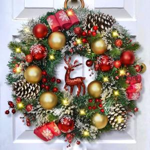 16'' Lighted Christmas Wreath with Red Reindeer