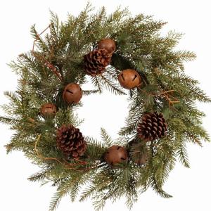 22-Inch Christmas Wreath with Pinecones and Bells