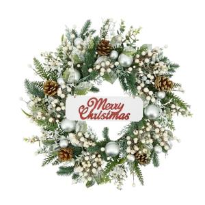 Winter Pine Needle Wreath with Welcome Sign