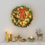 16 Inch Pre-Lit Christmas Wreath with Bow & Lights