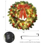 16 Inch Pre-Lit Christmas Wreath with Bow & Lights