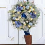 24 Inch Pre-Lit Silver Blue Christmas Wreath