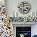 24 Inch Pre-Lit Silver Blue Christmas Wreath