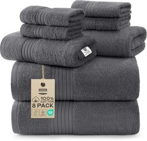 Premium 8-Piece Cotton Towel Set in Grey