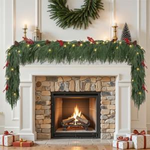9FT Battery-Operated Prelit Norfolk Pine Christmas Garland