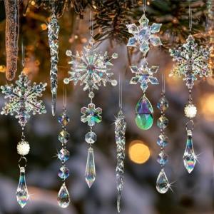 Iridescent Crystal Ornaments for Holiday Tree Decor