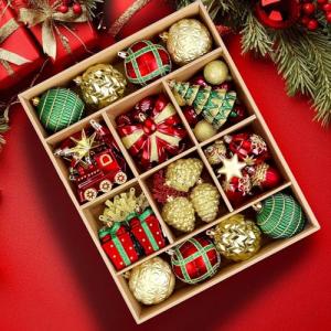 82pcs Shatterproof Christmas Ornaments Set – Gold, Red, Green