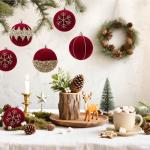 Red & Gold Velvet Glitter Christmas Tree Ornaments