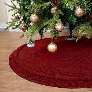Rustic 52-Inch Red Cable Knit Christmas Tree Skirt