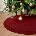 Rustic 52-Inch Red Cable Knit Christmas Tree Skirt