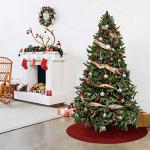 Rustic 52-Inch Red Cable Knit Christmas Tree Skirt