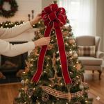 Red Velvet Christmas Tree Topper Bow with Ribbons