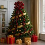 Red Velvet Christmas Tree Topper Bow with Ribbons