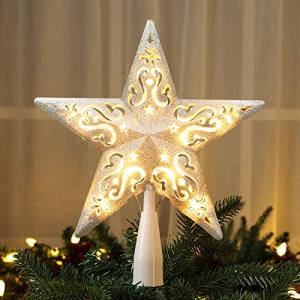 Glittered 3D Christmas Tree Star Topper with Lights