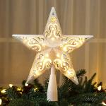 Glittered 3D Christmas Tree Star Topper with Lights