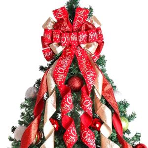 Large Rustic Christmas Tree Topper Bow with Letters