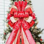 Large Rustic Christmas Tree Topper Bow with Letters
