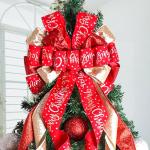 Large Rustic Christmas Tree Topper Bow with Letters