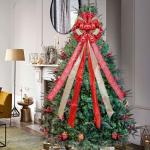 Large Rustic Christmas Tree Topper Bow with Letters