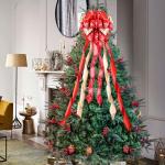 Large Rustic Christmas Tree Topper Bow with Letters