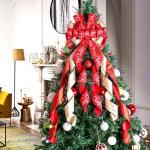 Large Rustic Christmas Tree Topper Bow with Letters
