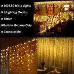 Warm White LED Christmas Icicle Lights - 29.5ft
