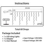 Warm White LED Christmas Icicle Lights - 29.5ft