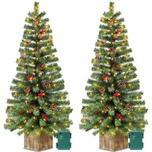 2 Pack LED Christmas Entrance Trees with Base