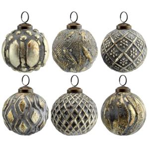 Antique Gold Farmhouse Ball Ornaments - Set of 6