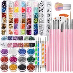 Nail Art Kit with Brushes, Glitters, and Tools
