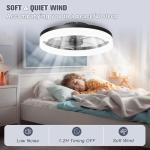 VOLISUN Low Profile Ceiling Fans with Lights and Remote, Fandelier Ceiling Fan Flush Mount, 3000K-6500K Smart Bladeless LED Fan Light, Black Modern Ceiling Fans with Lights for Bedroom